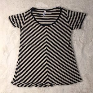 Beige and black striped LuLaRoe Classic Tee